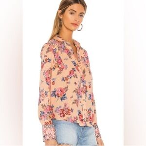 Free People Floral Blouse - Peach and Navy